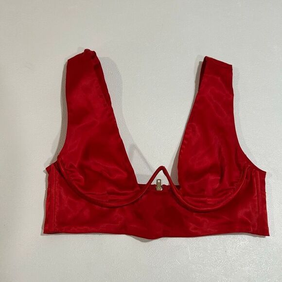 Oh Polly Tops - Oh Polly Red Satin Underwire Crop Top Size 2 US / UK 6